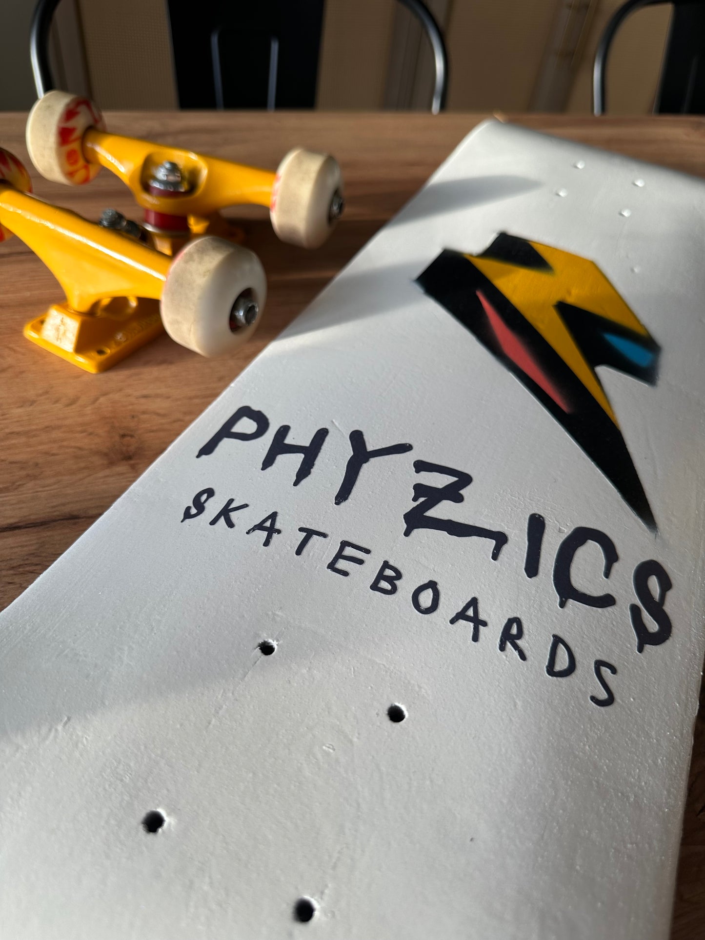 Pearl White Lightning Logo Skateboard Deck