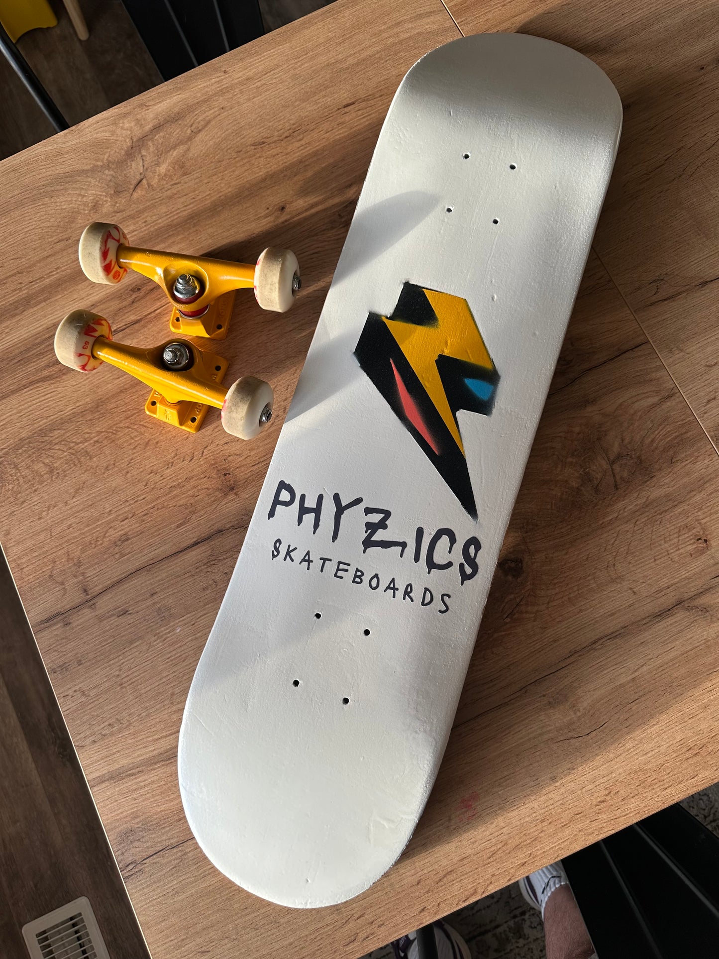 Pearl White Lightning Logo Skateboard Deck