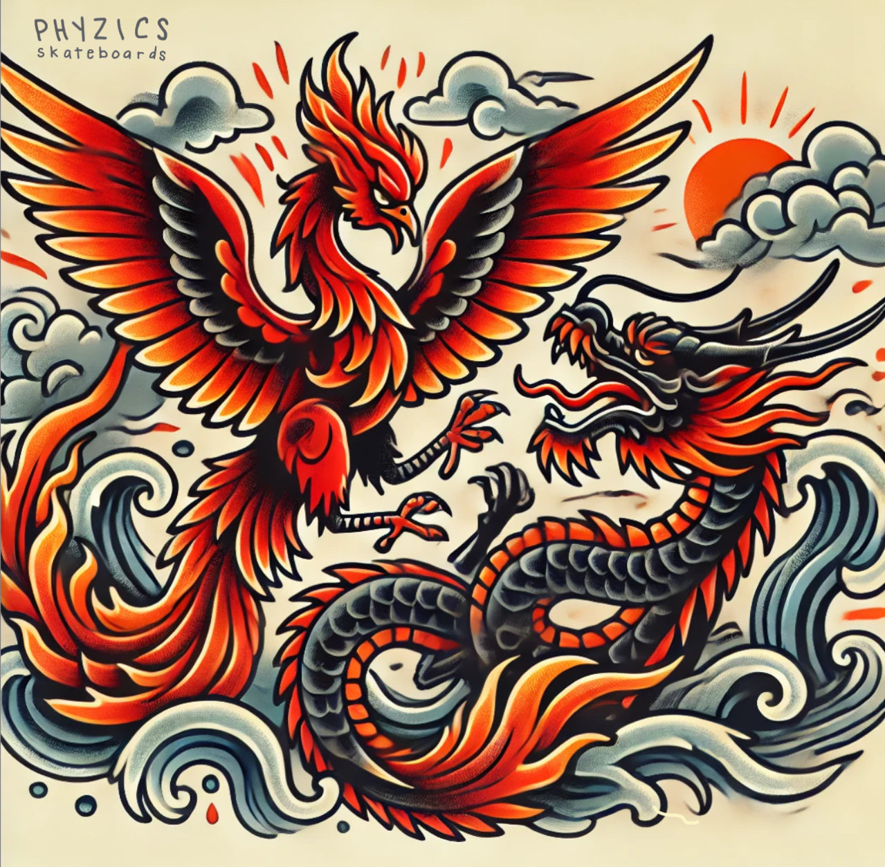 “The Phoenix & The Dragon” Skateboard Deck