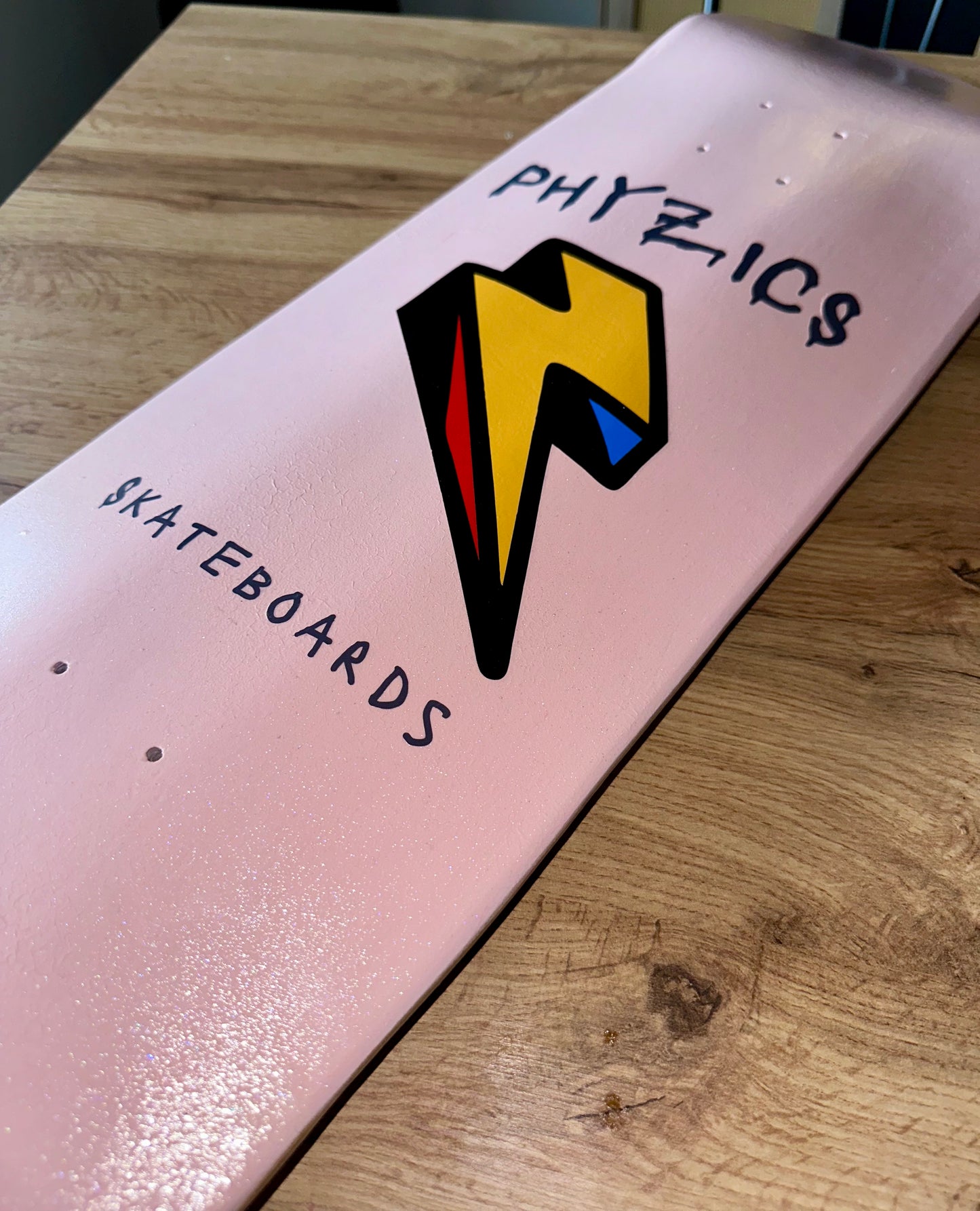 Bubble Gum Pink Lightning Logo Skateboard Deck