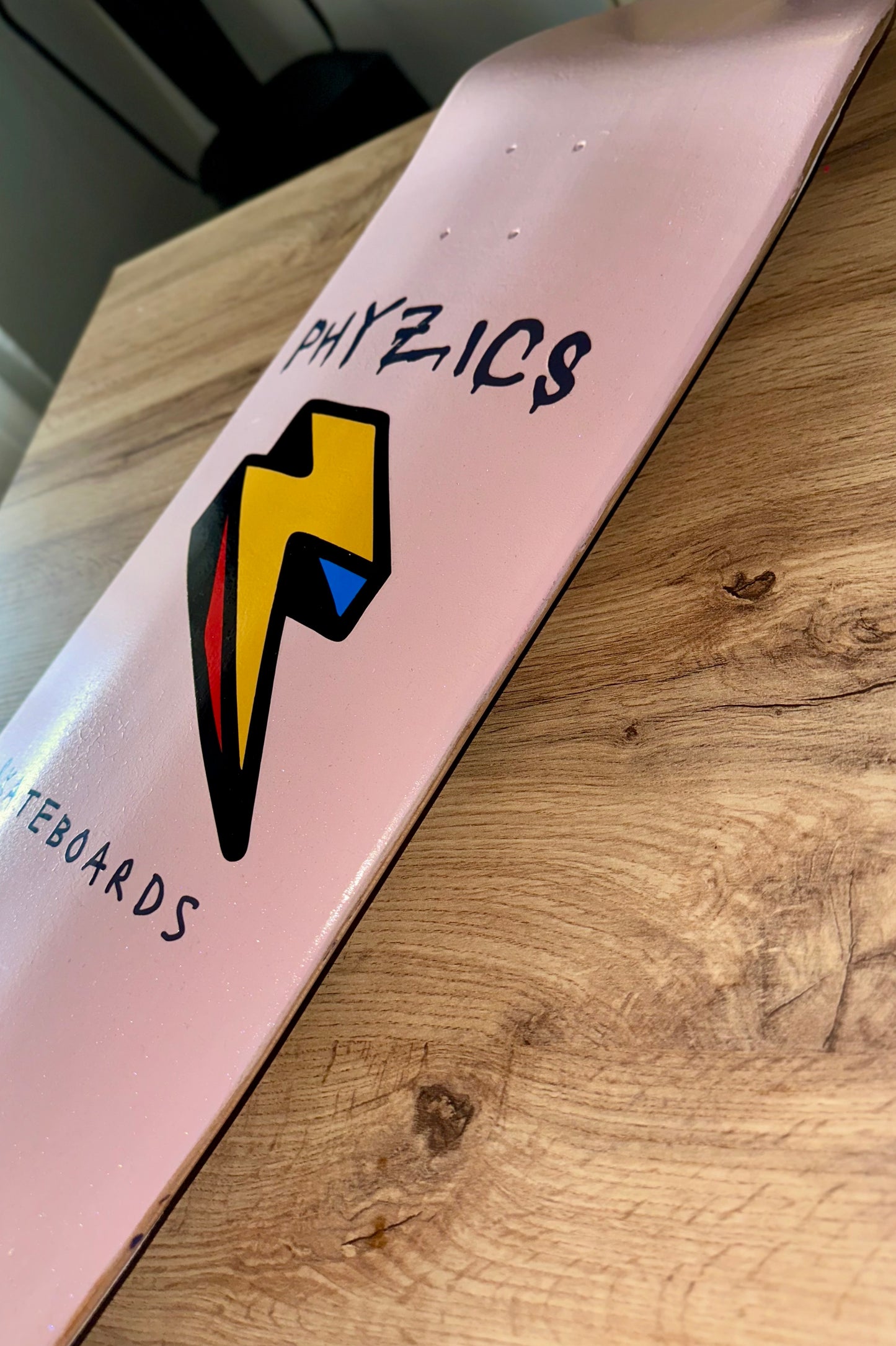 Bubble Gum Pink Lightning Logo Skateboard Deck